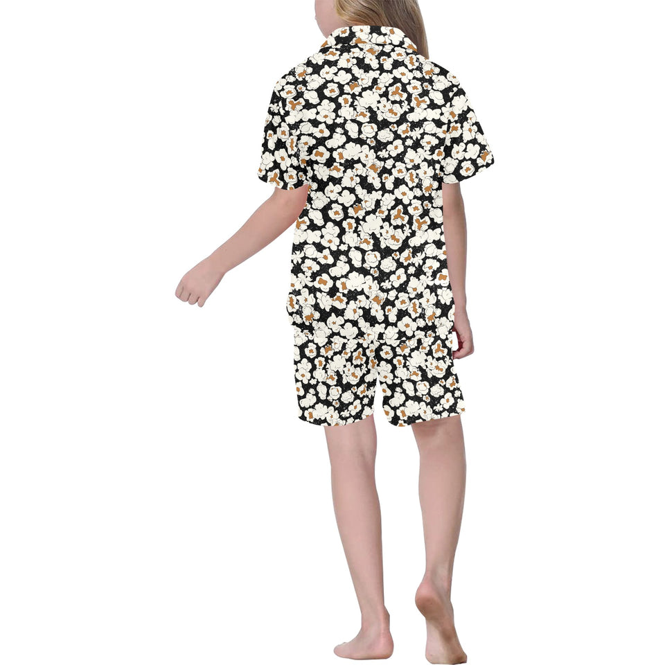 Popcorn Pattern Print Design 02 Kids' Boys' Girls' V-Neck Short Pajama Set