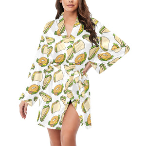 Sandwich Pattern Print Design 05 Women's Long Sleeve Belted Night Robe