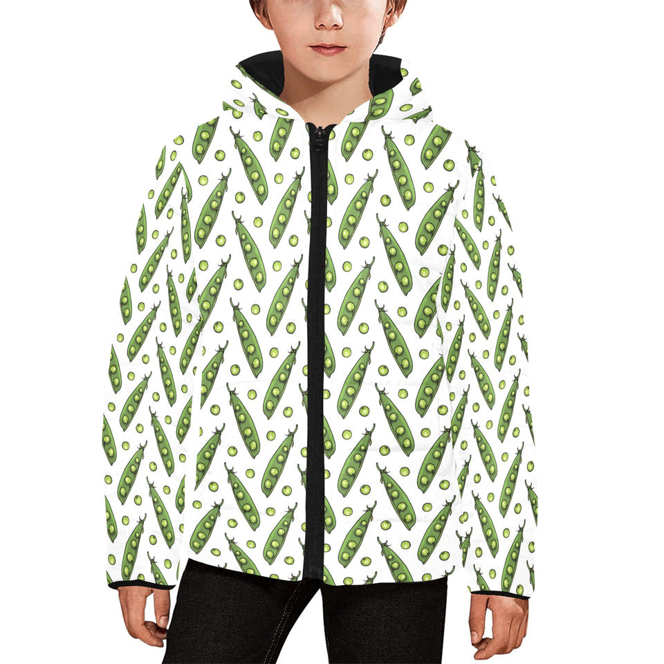 Green Peas Pattern Print Design 03 Kids' Boys' Girls' Padded Hooded Jacket