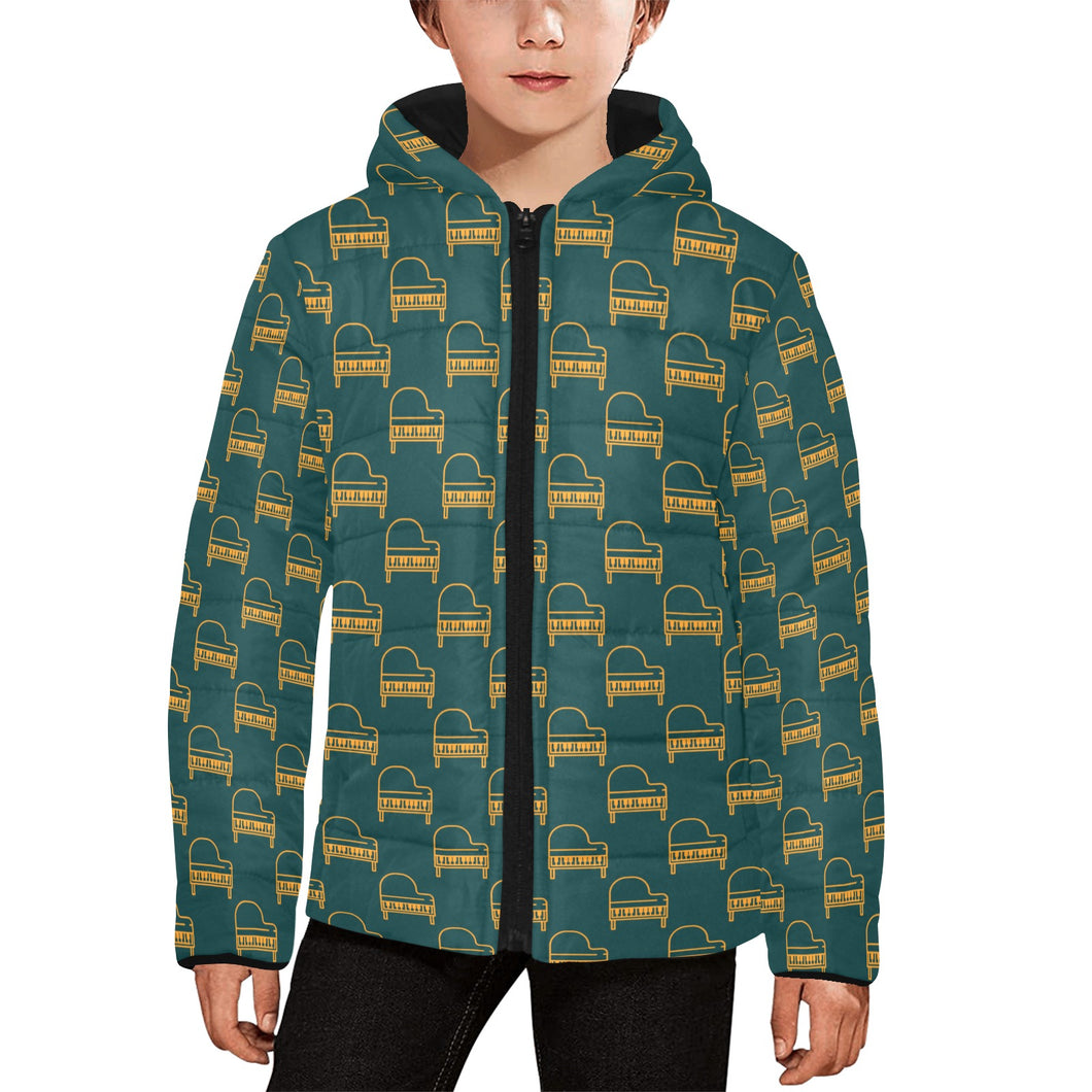 Piano Pattern Print Design 03 Kids' Boys' Girls' Padded Hooded Jacket