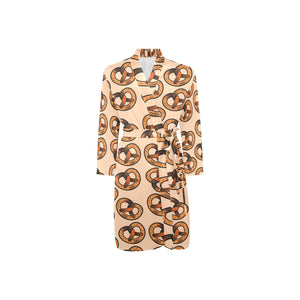 Pretzels Pattern Print Design 02 Men's Long Sleeve Belted Night Robe