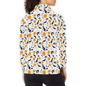 Halloween Pattern Women's Long Sleeve Polo Shirt