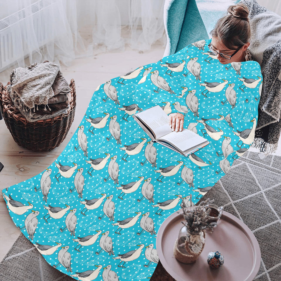 Seagull Pattern Print Design 02 Blanket Robe with Sleeves