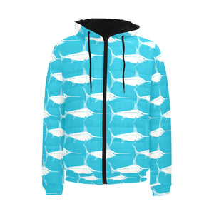 Swordfish Pattern Print Design 02 Men's Padded Hooded Jacket(ModelH42)