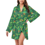 Green Peas Pattern Print Design 05 Women's Long Sleeve Belted Night Robe