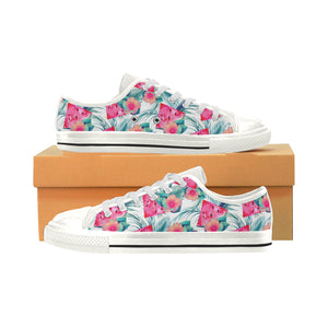 Watermelon Flower Pattern Women's Low Top Canvas Shoes White