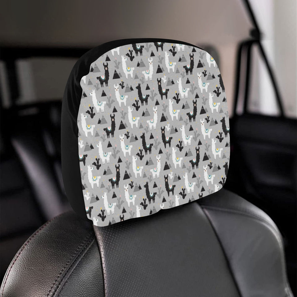 Black and White Llama Pattern Car Headrest Cover