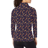 Eiffel Tower Pattern Print Design 02 Women's Long Sleeve Polo Shirt