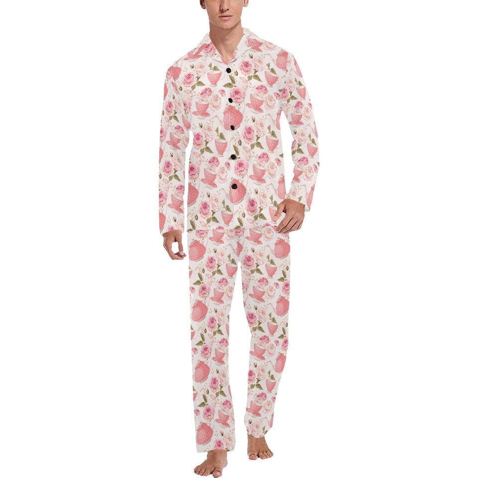 Tea pots Pattern Print Design 04 Men's Long Pajama Set