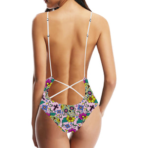 Colorful Suger Skull Pattern Women's One-Piece Swimsuit