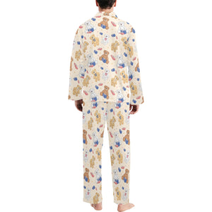 Teddy Bear Pattern Print Design 01 Men's Long Pajama Set