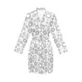 Gear Pattern Print Design 03 Women's Long Sleeve Belted Night Robe