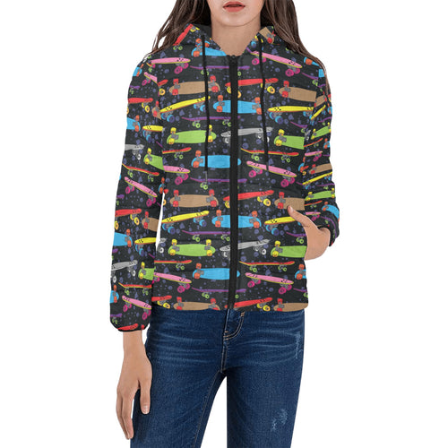 Skate Board Pattern Print Design 03 Women's Padded Hooded Jacket