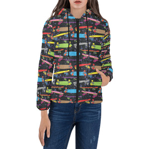 Skate Board Pattern Print Design 03 Women's Padded Hooded Jacket