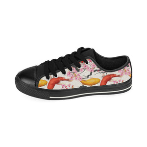 Colorful Koi Fish Carp Fish and Sakura Pattern Men's Low Top Canvas Shoes Black