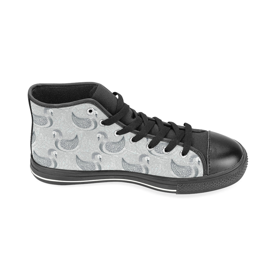 Swan Gray Pattern Men's High Top Canvas Shoes Black