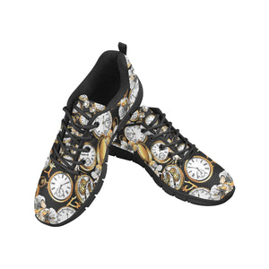 Clock Flower Pattern Men's Sneakers Black