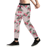 Red Pink Orchid Hibiscus Pattern Unisex Casual Sweatpants