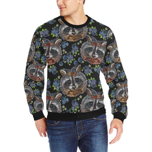 Raccoon Blueburry Pattern Men's Crew Neck Sweatshirt