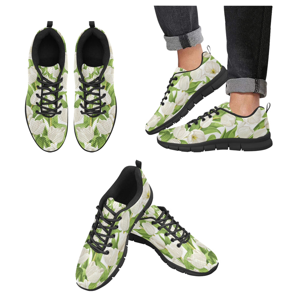 White Tulip Pattern Men's Sneakers Black