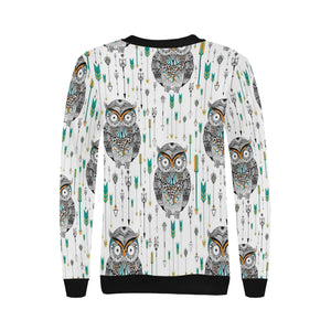 Owl Arrow Pattern Women's Crew Neck Sweatshirt
