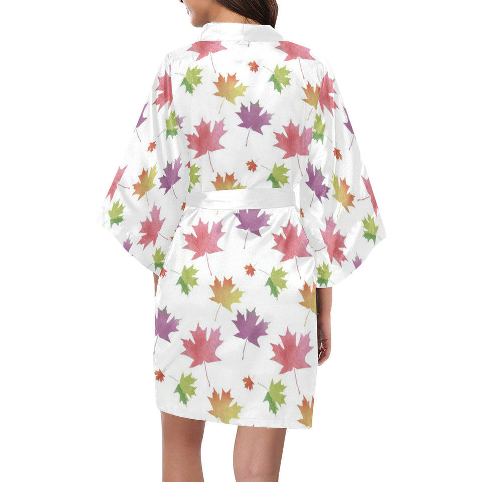 Maple Leaves Pattern Women's Short Kimono Robe