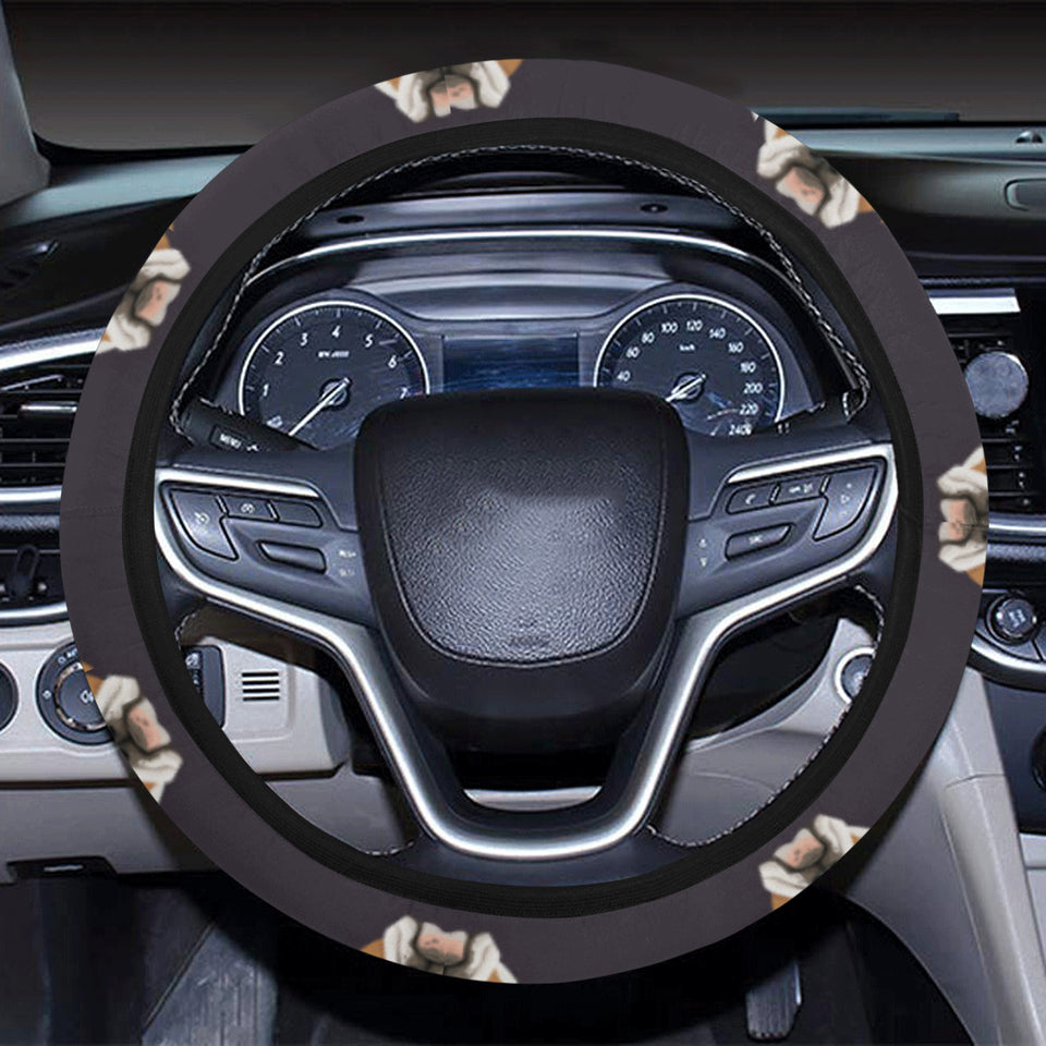 English Bulldog Pattern Print Design 03 Car Steering Wheel Cover