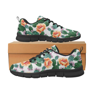 Cactus and Flower Pattern Men's Sneakers Black