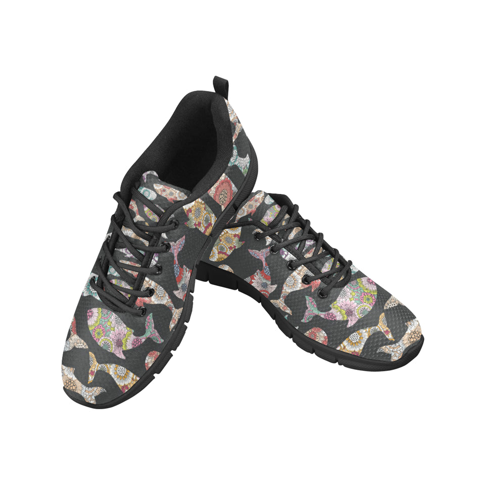 Whale Flower Tribal Pattern Men's Sneakers Black