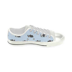 Sleep Boston Terrier Bone Pattern Women's Low Top Canvas Shoes White