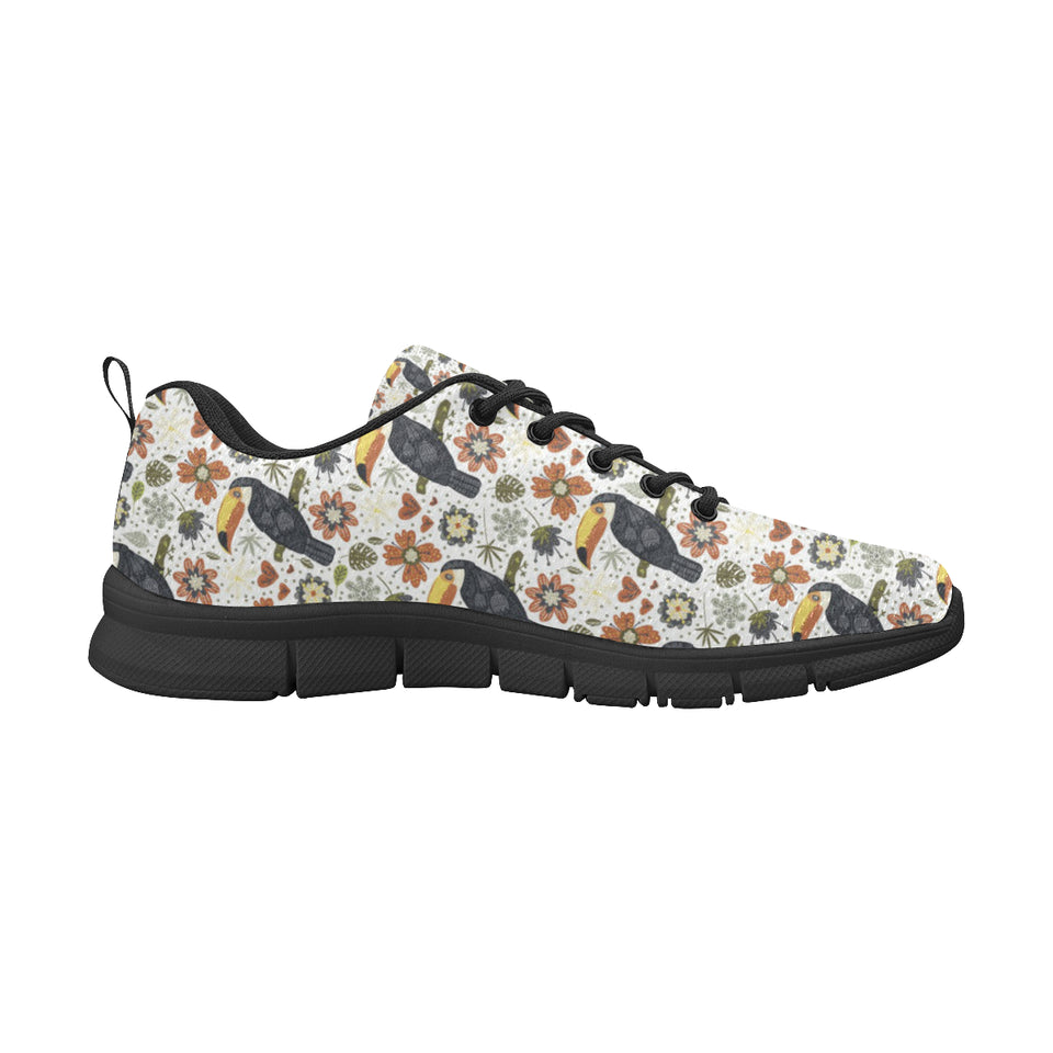 Toucan Flower Pattern Men's Sneakers Black