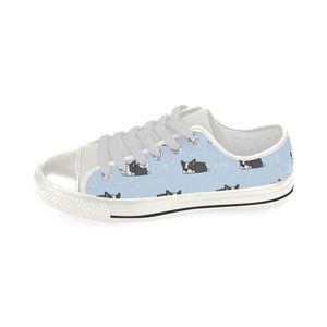 Sleep Boston Terrier Bone Pattern Women's Low Top Canvas Shoes White