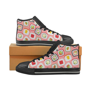 Sushi Roll Pattern Men's High Top Canvas Shoes Black