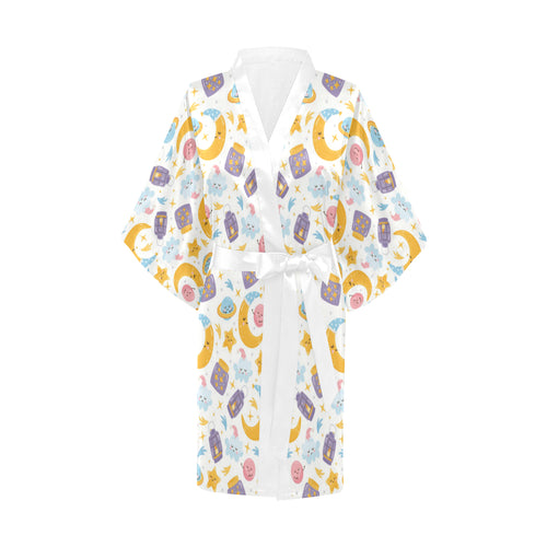 Moon Sleep Pattern Women's Short Kimono Robe