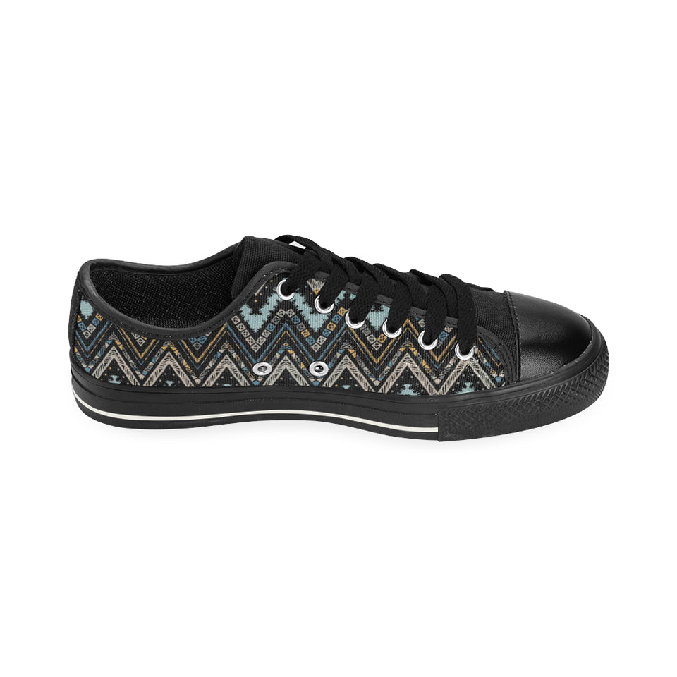 Zigzag Chevron African Afro Dashiki Adinkra Kente Men's Low Top Canvas Shoes Black