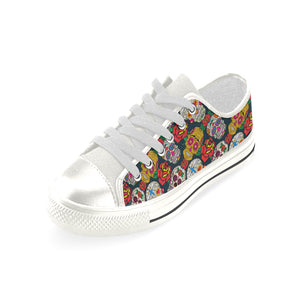 Suger Skull Pattern Background Women's Low Top Canvas Shoes White