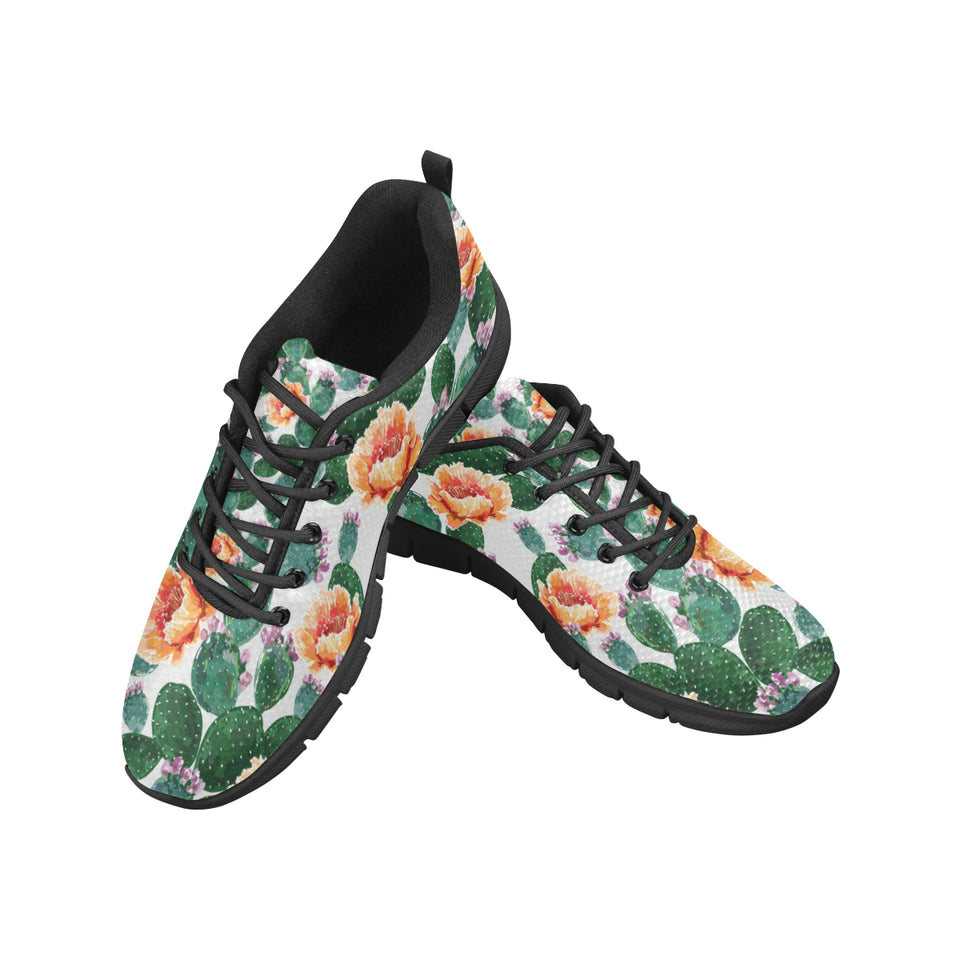 Cactus and Flower Pattern Men's Sneakers Black