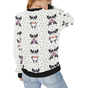 Cute Boston Terrier Pokka Dot Pattern Women's Crew Neck Sweatshirt
