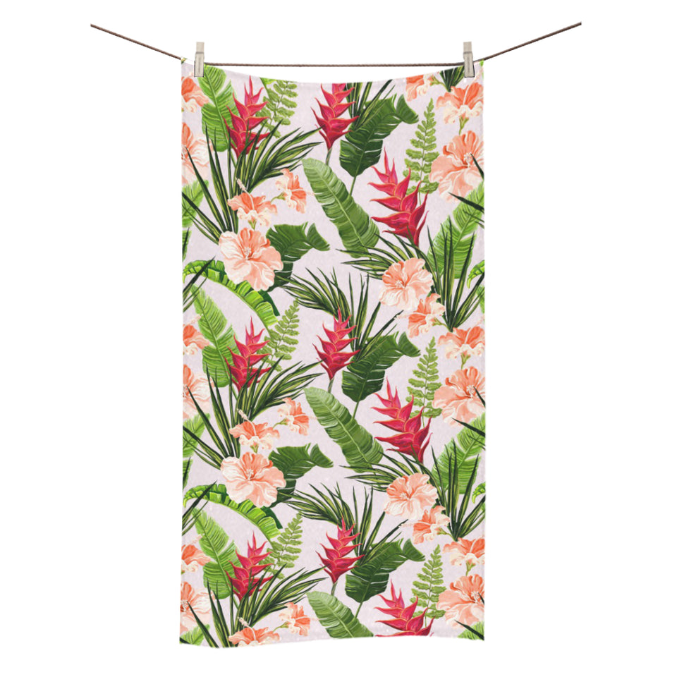 Heliconia Hibiscus Leaves Pattern Bath Towel