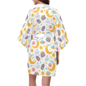 Moon Sleep Pattern Women's Short Kimono Robe