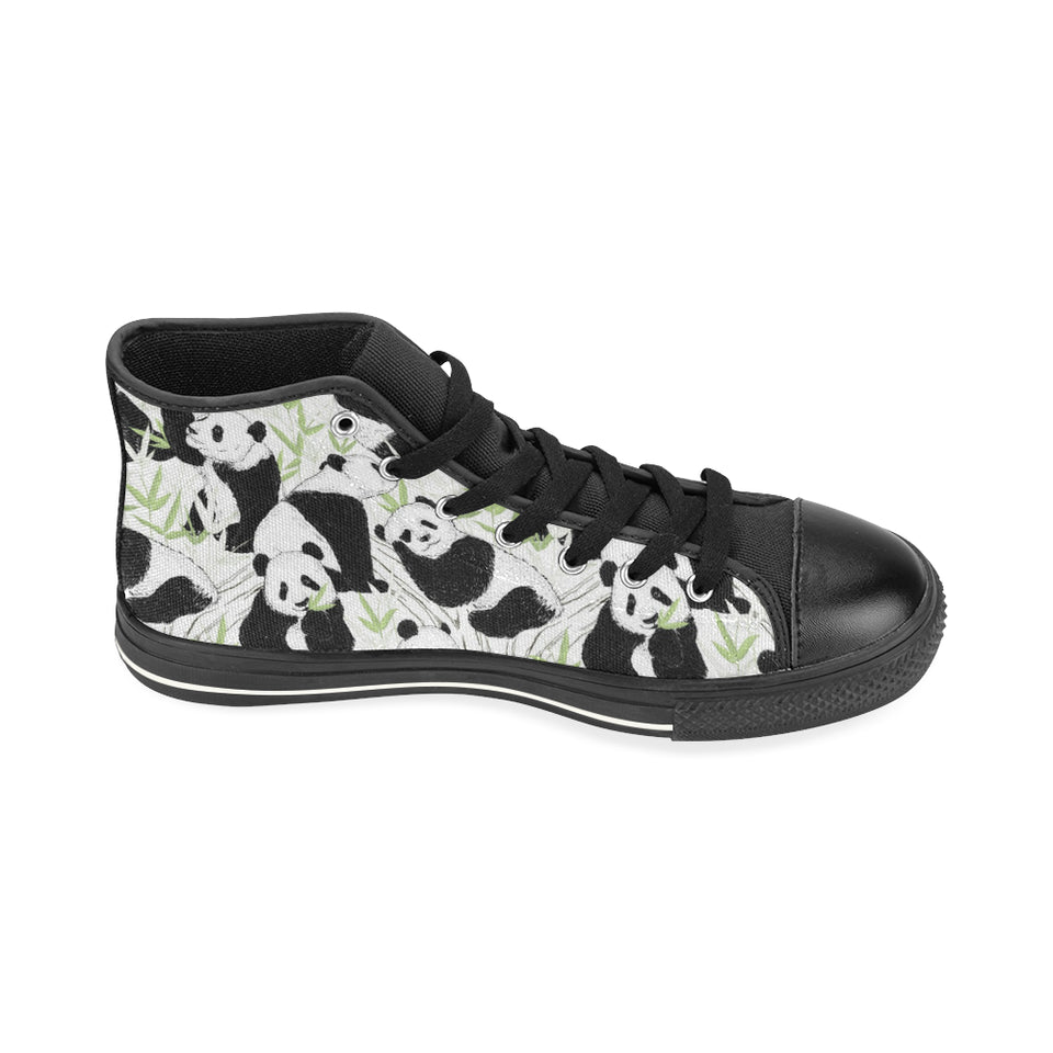 Panda Pattern Women's High Top Canvas Shoes Black