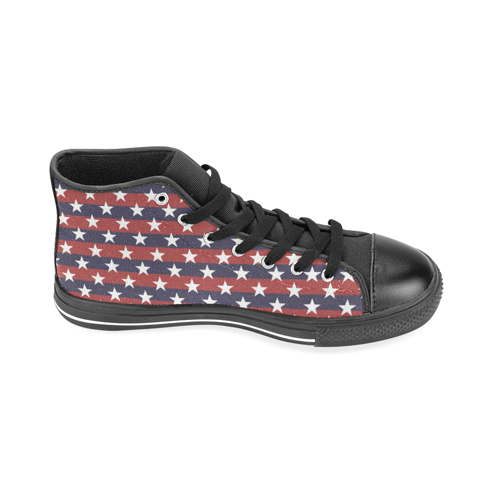 USA Star Pattern Background Men's High Top Canvas Shoes Black