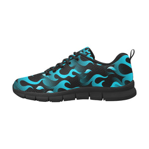 Blue Flame Fire Pattern Background Men's Sneakers Black