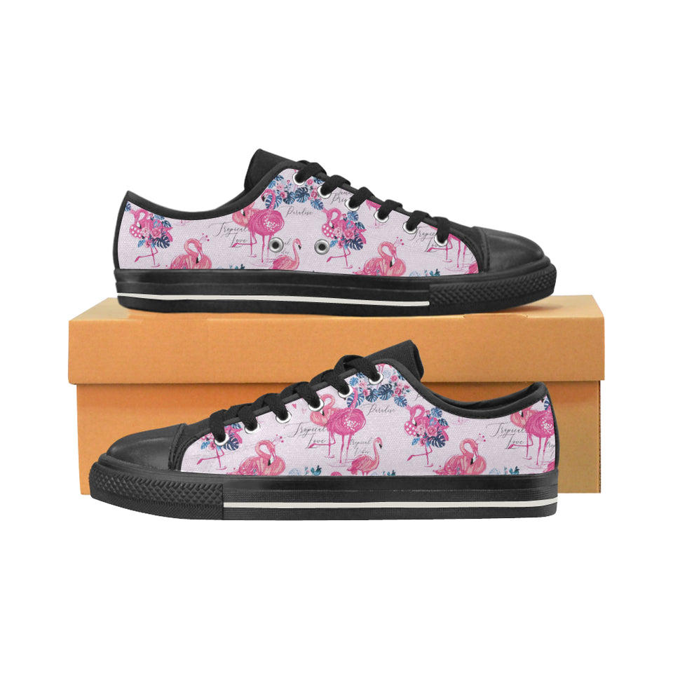 Flamingo Pink Pattern Men's Low Top Canvas Shoes Black