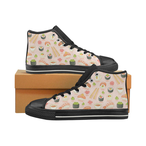 Sushi Pattern Background Men's High Top Canvas Shoes Black