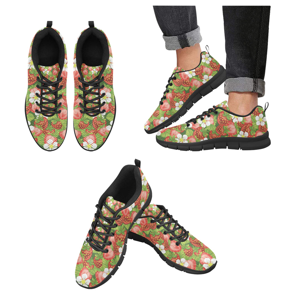 Strawberry Leaves Flower Pattern Men's Sneakers Black