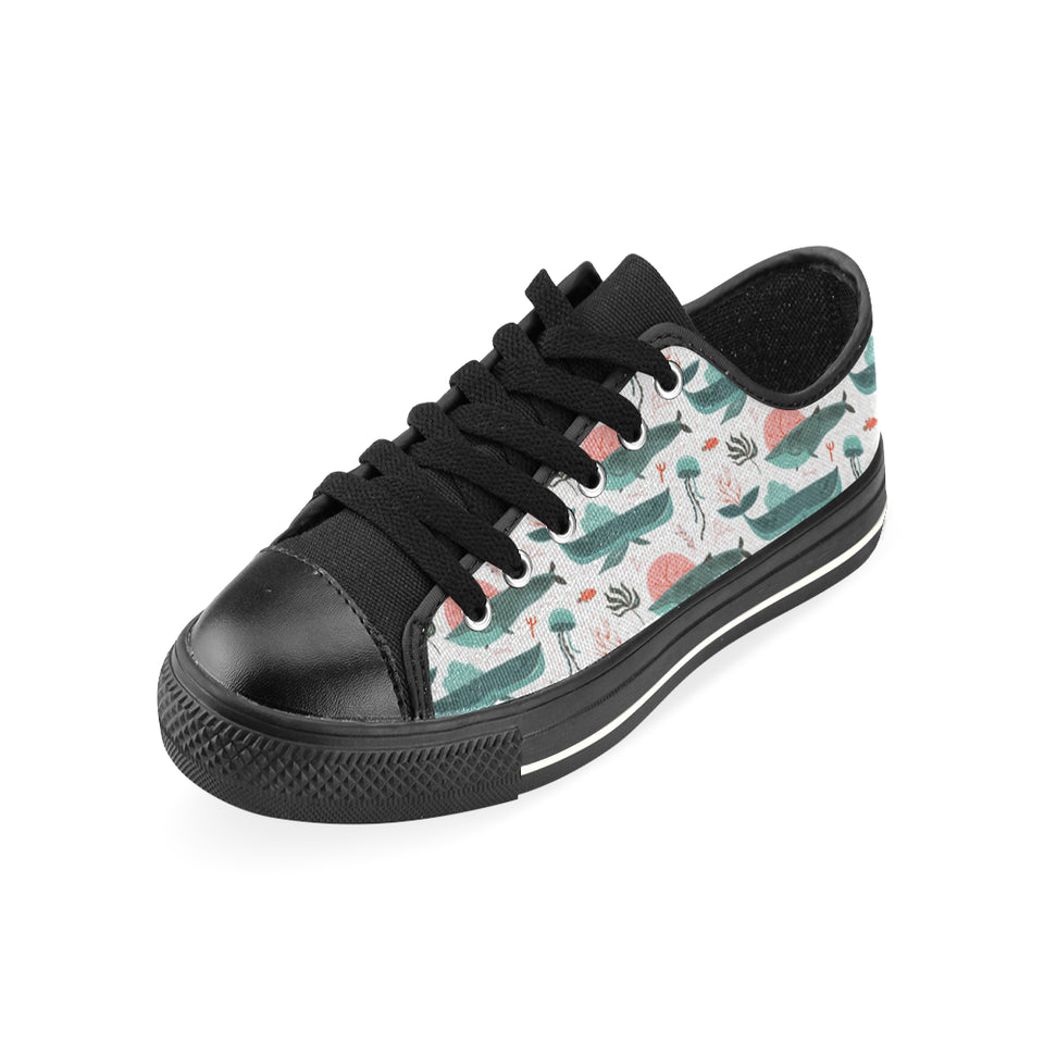 Whale Jelly Fish Pattern Men's Low Top Canvas Shoes Black