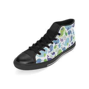 Whale Stripe Dot Pattern Men's High Top Canvas Shoes Black