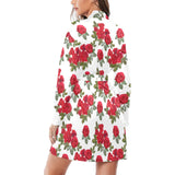 Rose Pattern Print Design 05 Women's Long Sleeve Belted Night Robe