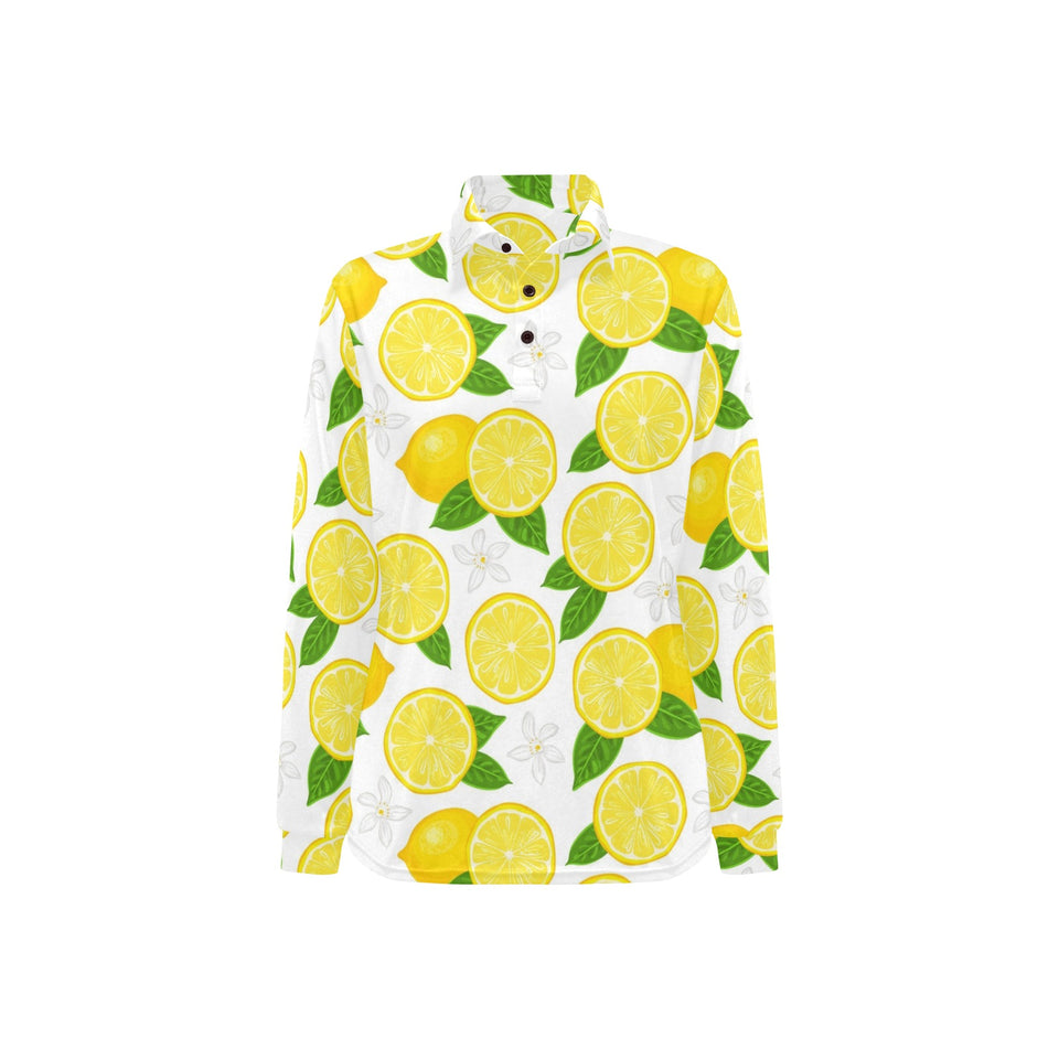 Lemon Flower Pattern Women's Long Sleeve Polo Shirt